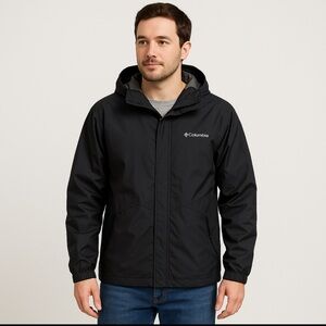 Columbia Men’s XL  Omni-Shield Waterproof Rain Jacket Black Hooded Windbreaker
